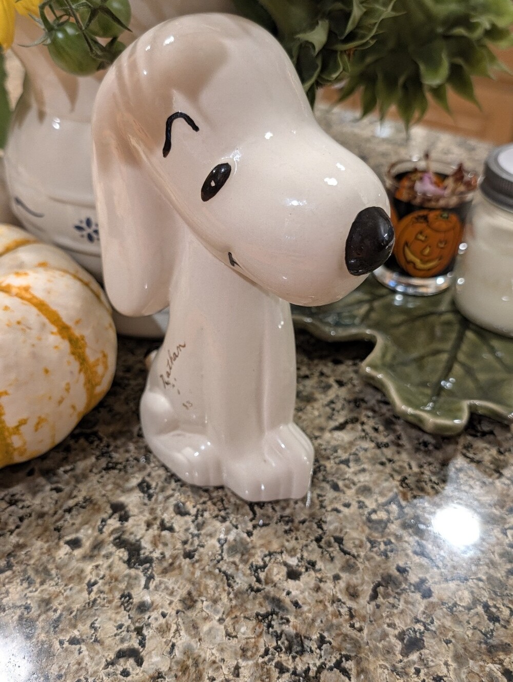 Vintage Ceramic Beagle Snoopy Puppy Figure Hand Painted 7"